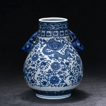  Сини и бели порцеланови вази Цзиндэчжэнь Старинни китайски декорации за дома всекидневна една антична ваза за аранжирането на цветя
