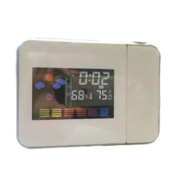  Led Цветен Екран, Будилник, Термометър и Таблица на Време и Дата, Прогноза за Времето Дисплей Проектор Календар USB Зарядно Устройство за Настолни Часовници