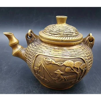  Китайска Колекция на Културата relievo Изискан Декоративен Античен Месинг Благороден Чайник