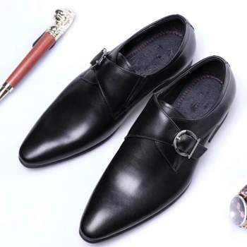  Бизнес Ежедневни Обувки на плоска подметка с ниско Берцем От Изкуствена Кожа, Обикновен Нескользящие Официални Мъжки Нови Черни Обувки-Oxfords На Ток