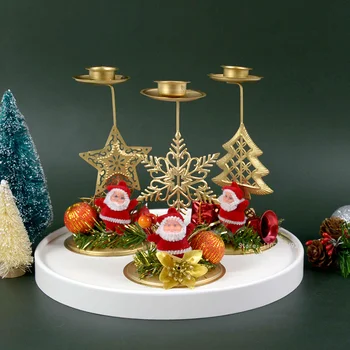  Дядо Коледа Свещник Снежинка Звезда Коледен Железен Свещник Украшение Навидад 2023 Коледна Украса На Дома Коледен Декор