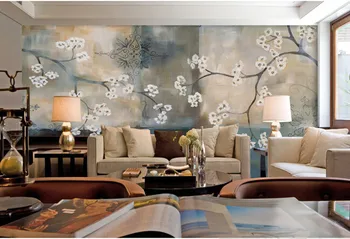  Потребителски 3D стенописи,ретро носталгия цъфтят цветя, сливи картини papel de parede,хол с диван телевизор на стената спалня тапети