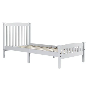  Дървена рамка на кутията легла с вертикална ивица Легло Twin Орех / Бял Лесно се монтира Стилна и модерна мебели за спални[САЩ-Stock]