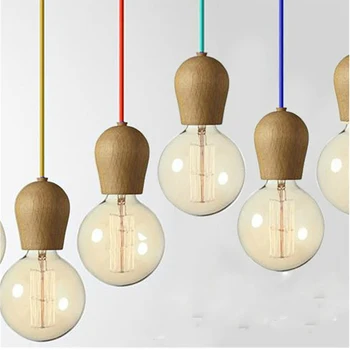  Ретро Окачен Лампа От Дърво Едисон, Ретро E27/E26, Окачена Лампа, Окачена Лампа За Осветление дома