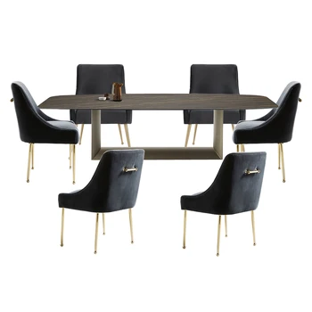  dining table set comedor sillas de comedor маса за хранене Nordic modern sintered stone and gold stainless steel 6 chair стол кре