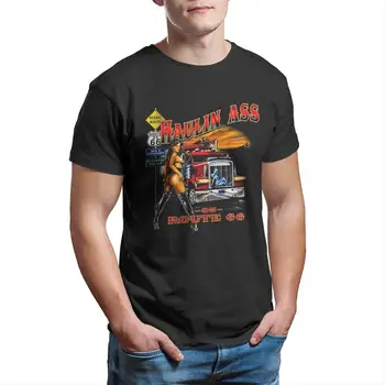  Реколта Тениска Haulin Ass on Route 66 за Мъже, Тениска, от чист Памук, с кръгло Деколте, Ризи с Къс Ръкав, Потници Размер Плюс
