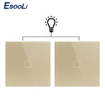  Esooli Стандарт на ЕС Луксозна Стъклена Кристален Панел 1 Банда 2 Позиционна монтиран на стената lcd Сензорен Прекъсвач Водоустойчив и Огнезащитни