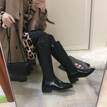  Новост 2022 г.; дамски обувки на дебела подметка с цип отзад; дамски зимни модни топли ежедневни дамски ботуши над коляното; Botas Mujer