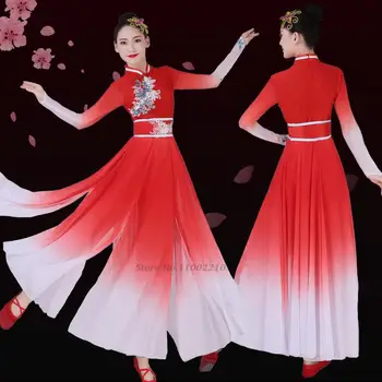  2022 класическа рокля за народни танци, елегантна китайското рокля с бродерия на цветя hanfu, националната дрехи за изпълнения на сцената, празничен танцов костюм