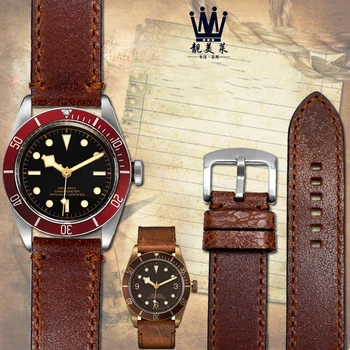  висококачествена черна каишка от естествена кожа за часовници Tudor M79250BM-0005 fossil Мъжки 22 мм кожена Гривна Starps