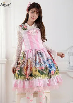  Ainclu-Секси Розова рокля от Полиестер с Хубав Каишка Constellation Story с Принтом Принцеса в стил Лолита