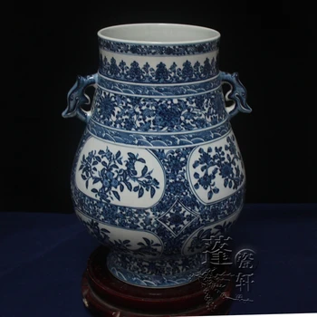  Цзиндэчжэнь керамична ваза ръчно рисувани декорации античен син три высокосортные фигури на известни личности Тан Фу ушите цилиндър