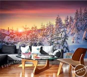  Обичай пейзаж фрески от зимния изгрев на слънцето гората за хола спални ТЕЛЕВИЗИЯ фон стени са водоустойчиви тапети