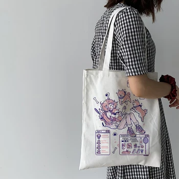  Ulzzang холщовая чанта японски аниме рисунка ежедневни модни дамски голямата голям холщовая чанта в стил хип-хоп Harajuku, чанта за рамо, за да колеж