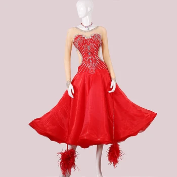  Новини 2022 година бална Червена рокля стандартно облекло за балните танци конкурс по танци балната зала червени рокли Валс-MD969