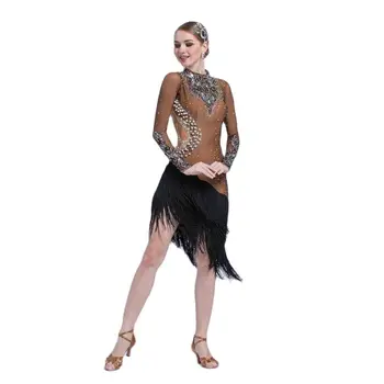  L-17152 Висококачествено латинско танцово рокля за състезания, ново възрастен женски танцово рокля с ресни за латино танци за продажба