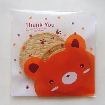  Безплатна доставка на фурна пакет оранжево мечка украса самоклеящееся бисквити бисквити найлонова торбичка с бонбони подарък пакет за рожден ден полза