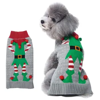  Пуловери за кучета за Коледа Пуловер за домашни любимци с Дядо Коледа, Топъл Пуловер за Есента-Зимата, Дрехи за домашни Котки, Аксесоари за Кучета, Облекло за Кучета