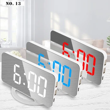  Цифров Часовник Мултифункционален Led Огледало За Грим Digital Alarm Clock Огледало Автоматично Светочувствительные Електронни Настолни Часовници Cool