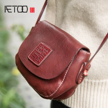  AETOO Ретро кожена малко наклонена каишка Baotou многопластова чанта от телешка кожа През рамо