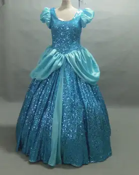  Филмът карикатура принцеса синя бална рокля рокля на Принцеса синя рокля с пайети cosplay Костюм възрастен РАЗМЕР на поръчка