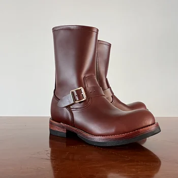  EB999 RockCanRoll Мъжки Обувки от естествена италианска телешка кожа, От Телешка Кожа по-високо качество на Goodyear с прорези за войници, Инженерни обувки