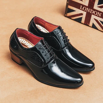  2022 г. Нова тенденция мъжки класически модел обувки На висок ток, Ежедневни бизнес обувки, мъжки Официалната обувки с остри пръсти, които растежа, Мъжки-Големи Размери