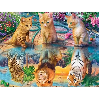  Направи си САМ 5D Диамантена Картина на Тигър и Котка Бродерия на кръстат бод Артистичен, с монтиран на стената Начало Декор