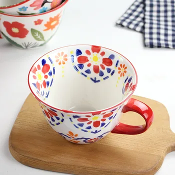  Реколта чаша с ръчно рисувани в скандинавски стил ins, подглазурная цветна керамична чаша, чаша за закуска с овесена кисело мляко
