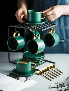  Увядшая Европа Проста луксозна Керамика кафеена чаша и чинийка набор от домакински следобеден чай tea с подстаканником с лъжица