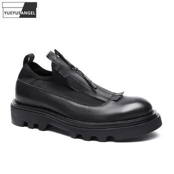  Готически модела обувки От Естествена Кожа, Мъжки Дишащи Oxfords на Платформа с Цип отпред в Британския Стил, Офис Мъжки Бизнес Ежедневни Обувки
