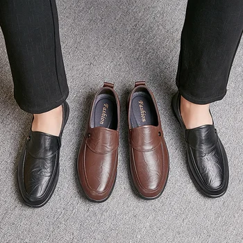 Колекция 2019 година, пролетно-есенна класическа висококачествени мъжки обувки, удобни нескользящая обувки на равна подметка, нова ежедневни мъжки кожени обувки кафяв цвят за бизнес
