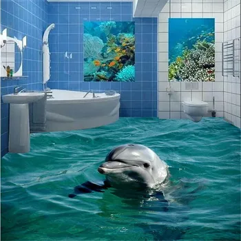 beibehang Потребителски Пол 3D Баня Сладък Делфин Подводен Свят Дневна Спалня Самозалепващи Подови Стенни живопис стикер