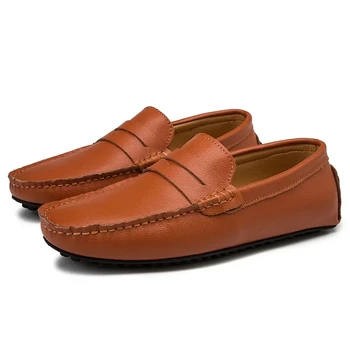  DAFENP/ Нови Удобни Ежедневни класически мъжки модел обувки за шофиране от волска кожа върху плоска подметка, Мъжки Кожени обувки, Бизнес обувки без закопчалка 38-49