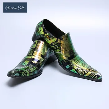  Christia Bella/ Модни мъжки Бизнес обувки от естествена кожа с цифри и принтом, Големи Размери, вечерни модела обувки без обков с квадратни пръсти
