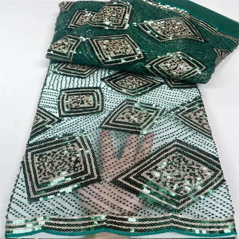  2022 Африканска тюлевая лейси плат с високо качество 2022 зелени пайети Нигерийская Вуалевая Лейси Кърпа за заваръчна вечерни рокли
