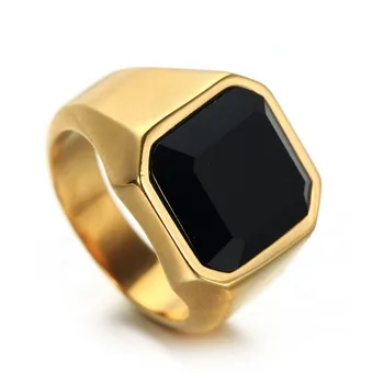  Класически Инкрустиран Черен Скъпоценен камък Мъжки Златен Пръстен Нова Мода Темперамент Лукс За Посещение на Банкет Бизнес Квадратно Пръстен