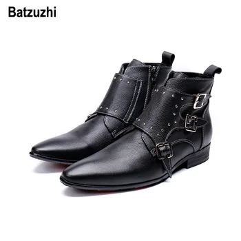  Batzuzhi/ Модни мъжки Обувки в корейски стил; сезон есен-зима; Черни Кожени Ботильоны; мъжки обувки с остър Пръсти и Изкривени; zapatos de hombre