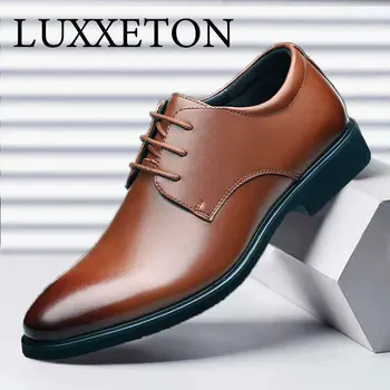  Мъжки Оксфордские Кожени обувки Дишащи бизнес Модела Обувки С Остър Пръсти Върху плоска Подметка, От Изкуствена Кожа С Нисък Покрив Нескользящие