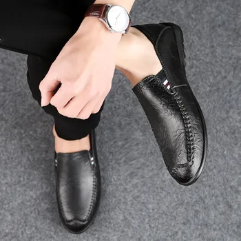  Мъжки кожени обувки 2023, модерен бизнес обувки-Oxfords, Дишаща Кожена обувки за почивка, обувки за шофиране, Chaussure Homme Luxe Marque