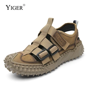  Мъжки сандали YIGER, Големи размери, спорт на открито, 2022, пролетно-лятна нова тенденция Плажната обувки, младежта дишаща ежедневни обувки на плоска подметка