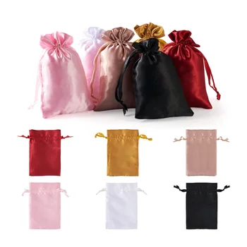  30ШТ Сатен Подарък Пакети Чанти на съвсем малък, с Панделка за Опаковане на Пакети за Коледа Подарък Бонбони Бижута Опаковка Чанта 15x10 cm