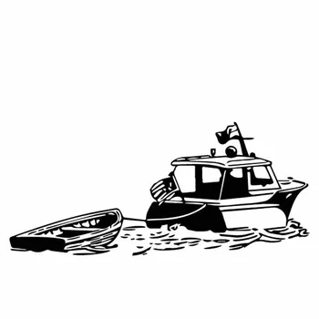  Черен/Сребърен Сцена Кораб Реката Вълна Веревочная Лодка с Платно Връзка Vinly Стикер Автомобили Стикер Добра 18,8 СМ * 8,4 СМ