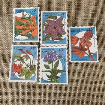  5 бр./компл. Пощенски Марки Конго 1993 Растения, Цветя, Използвани Пощенски Марки с Маркировка за Събиране на