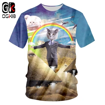 Тениски OGKB, Мъжки Модни Къса Тениска с Изображение на Животни, 3D Тениска С Принтом Господин, котки, Красиви Тениски Големи Размери, Тениска Унисекс