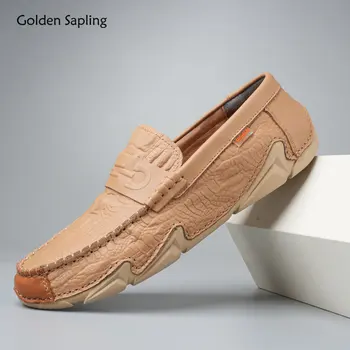  Мъжки ежедневни обувки на плоска подметка от естествена кожа със Златно Дърво, бизнес лоферы, мъжки обувки за шофиране, класически обувки за Почивка, ретро обувки на плоска подметка