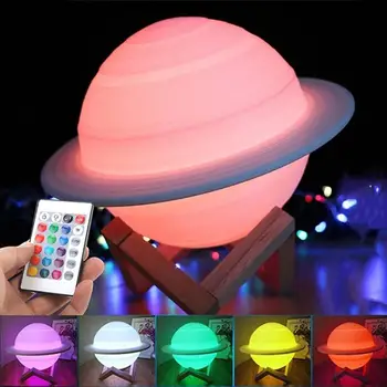  3D Печат Сатурн Лампа USB Декорация на Дома, Спалня Led лека нощ 16 Цвята Небето Планета Луната светлина С Дистанционно Управление