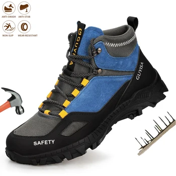  Мъжки предпазни обувки, устойчиви на въздействието, мини, неразрушаемые мъжки маратонки със стоманени пръсти, удобна работна обувки
