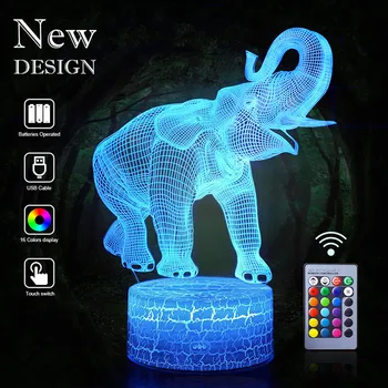  3D Слон Лампа Led нощна светлина Дистанционно Управление 16 Цвята Настолна Лампа Атмосфера Нощни лека нощ Интериор За Спални, Детски Рожден Ден, Подарък за Коледа