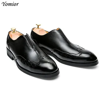  Yomior/мъжки модел кожени обувки Без Обков с остри пръсти, Дишащи Модни официални делови работни Oxfords, Сватбени Лоферы за Мъже